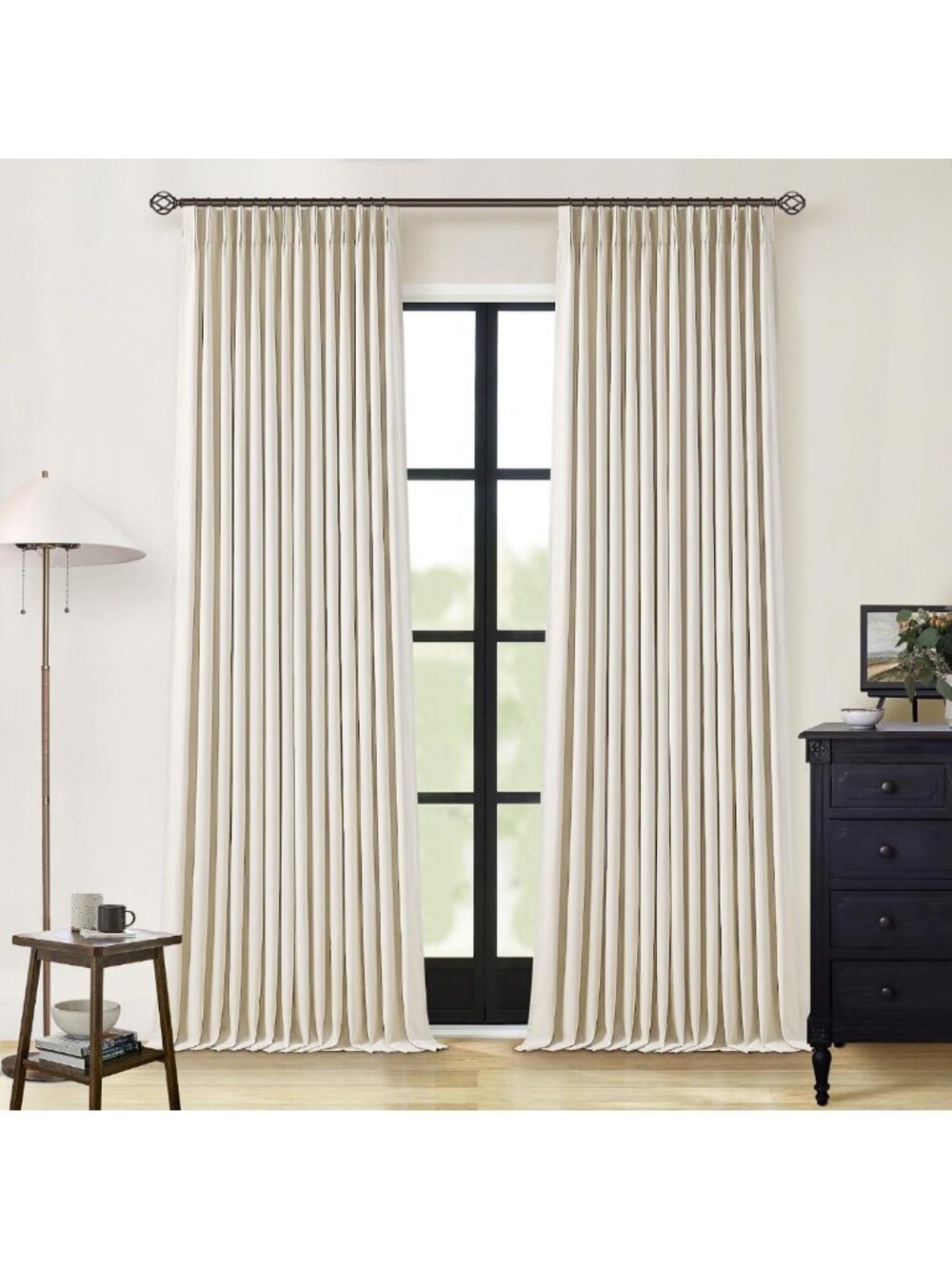 Elegant Cream Beige Linen Blackout Curtains, Pinch Pleated, 102" Long, Light